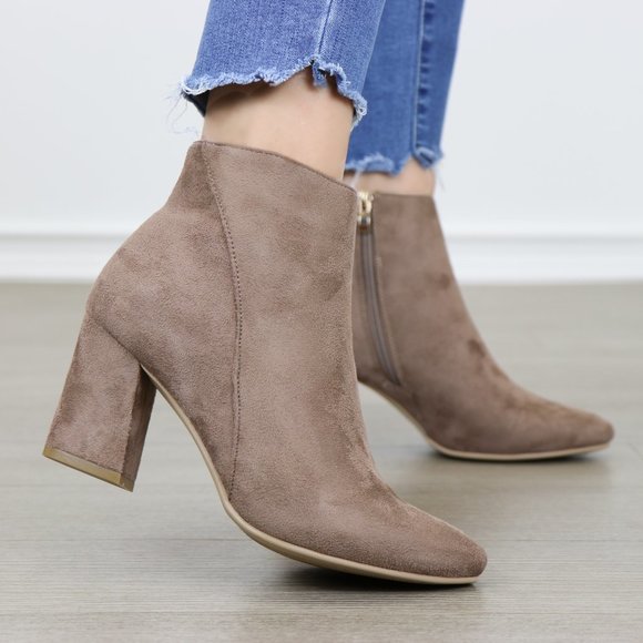 Pointy Toe Tan Vegan Suede Ankle Boots - Picture 4 of 8